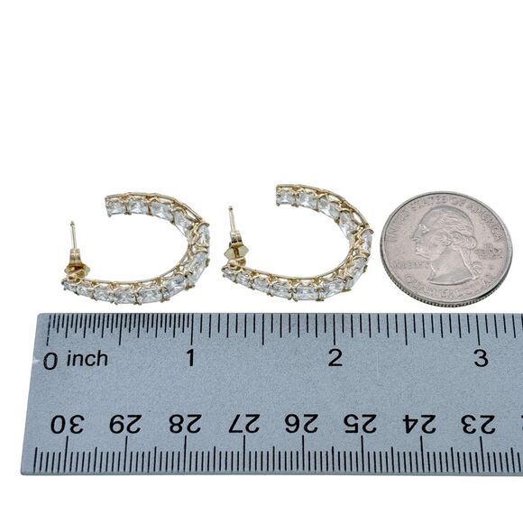 Vintage JD Sterling Silver 925 Gold Tone Cubic Zirconia Hoop Earrings - Picture 6 of 7